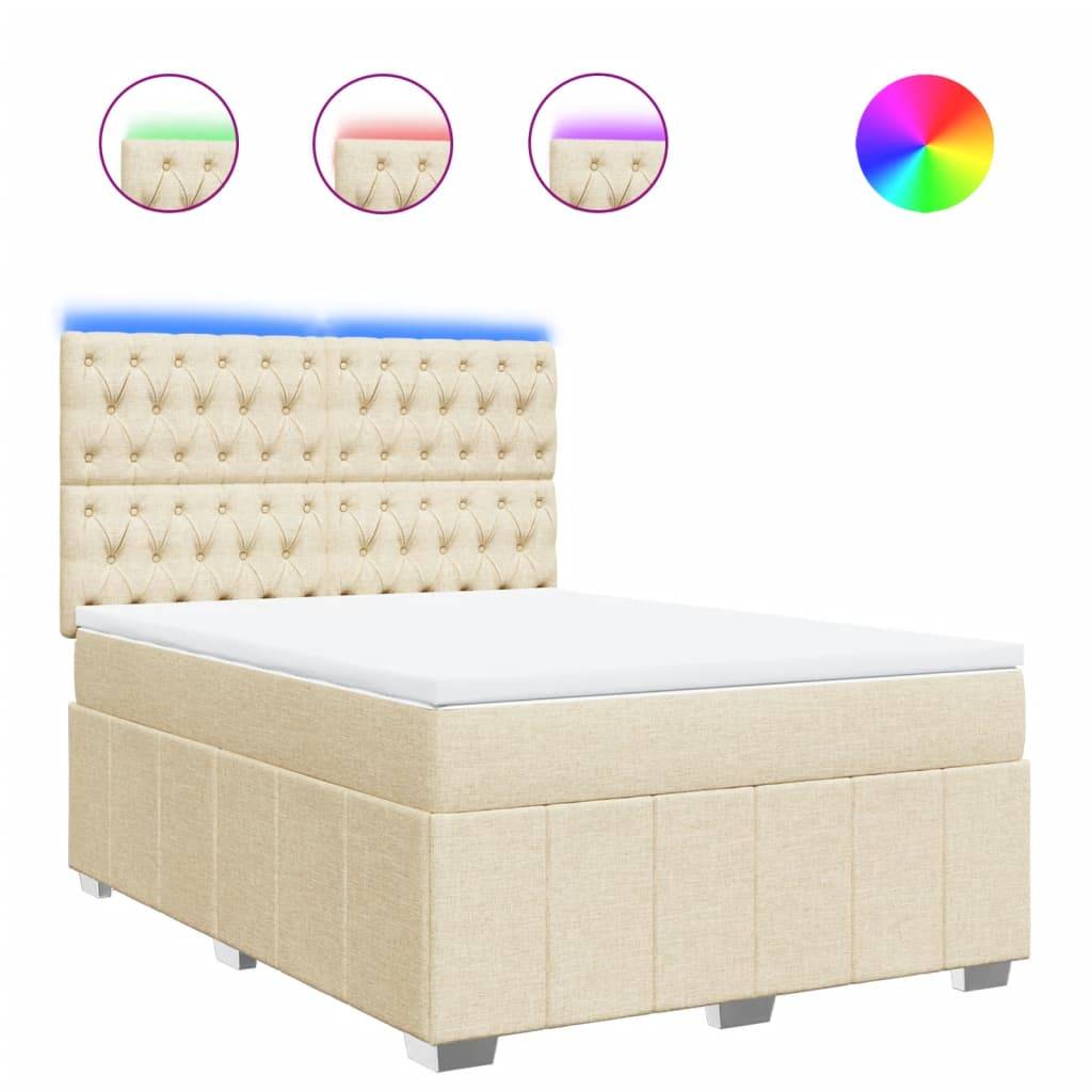 vidaXL Boxspringbett mit Matratze Creme 160x200 cm Stoff