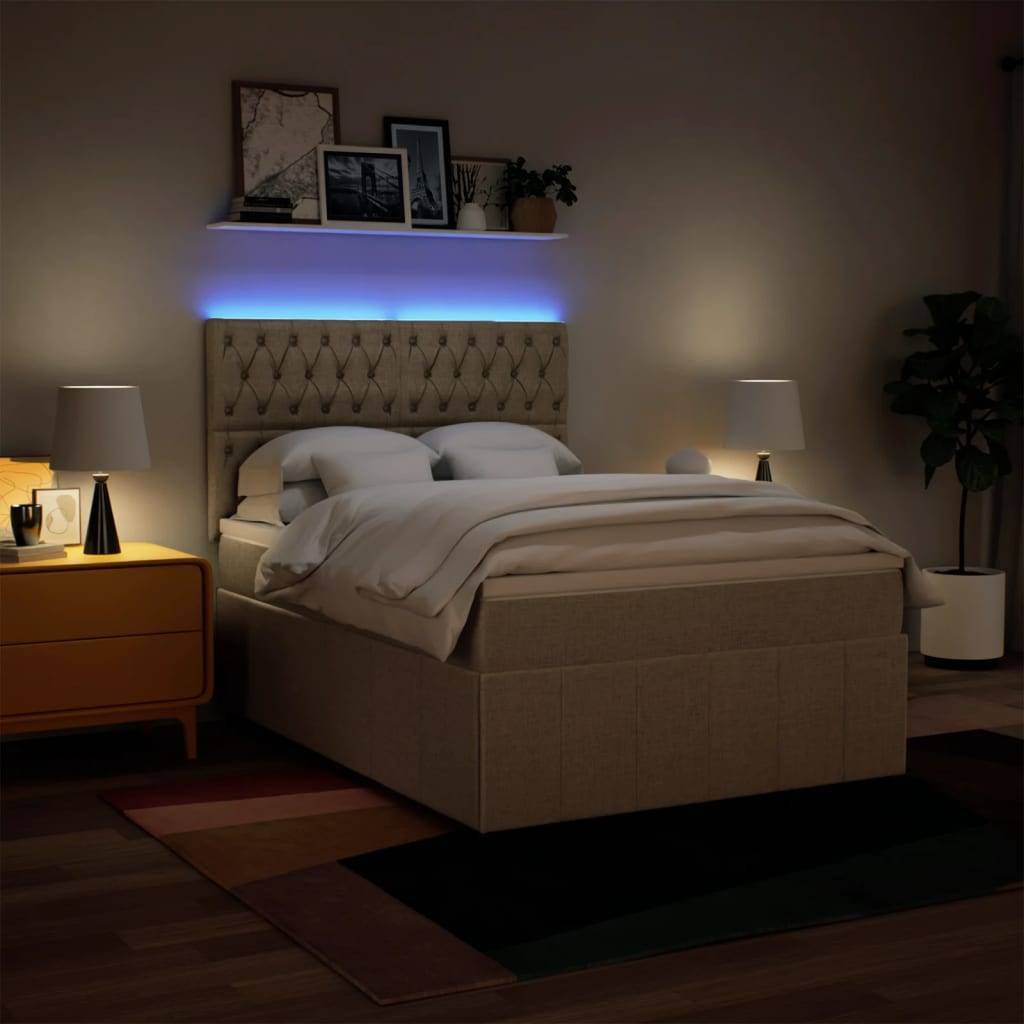 vidaXL Boxspringbett mit Matratze Creme 160x200 cm Stoff