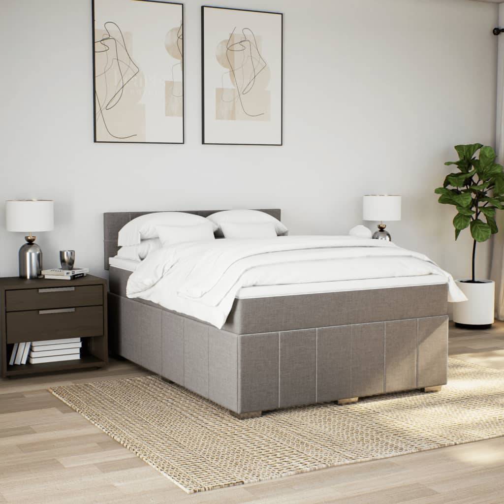 vidaXL Boxspringbett mit Matratze Taupe 160x200 cm Stoff