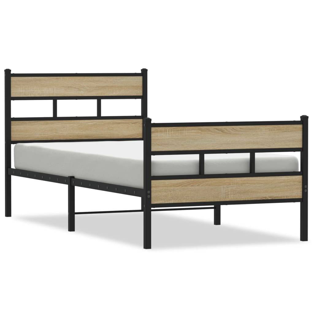 vidaXL Metallbett ohne Matratze Sonoma-Eiche 107x203 cm