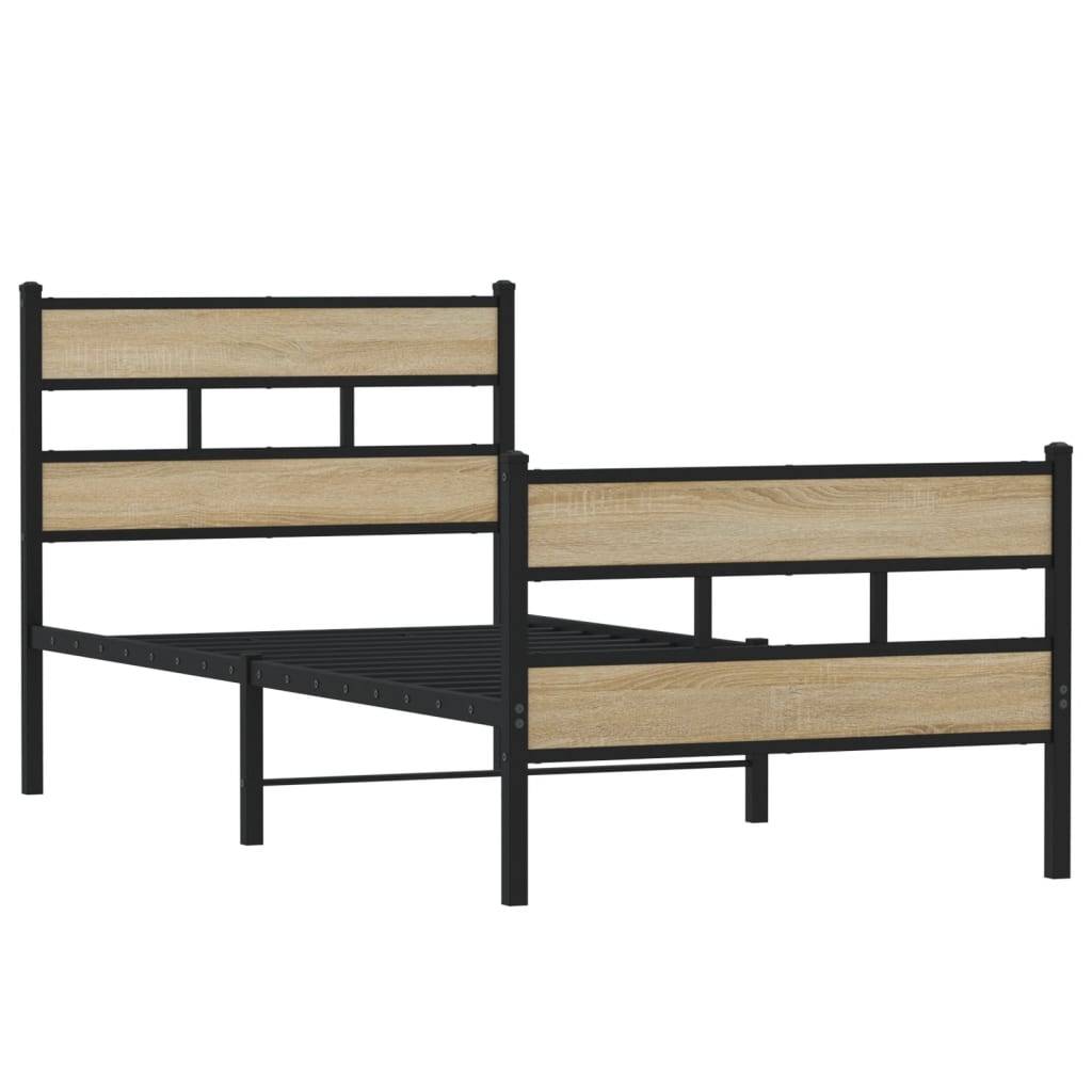 vidaXL Metallbett ohne Matratze Sonoma-Eiche 107x203 cm
