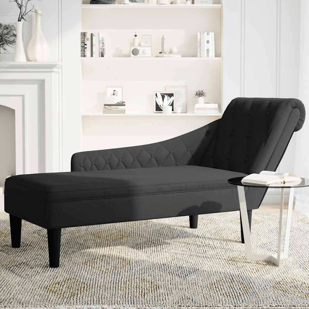 vidaXL Chaiselongue mit Kissen und Rechter Armlehne Schwarz Stoff
