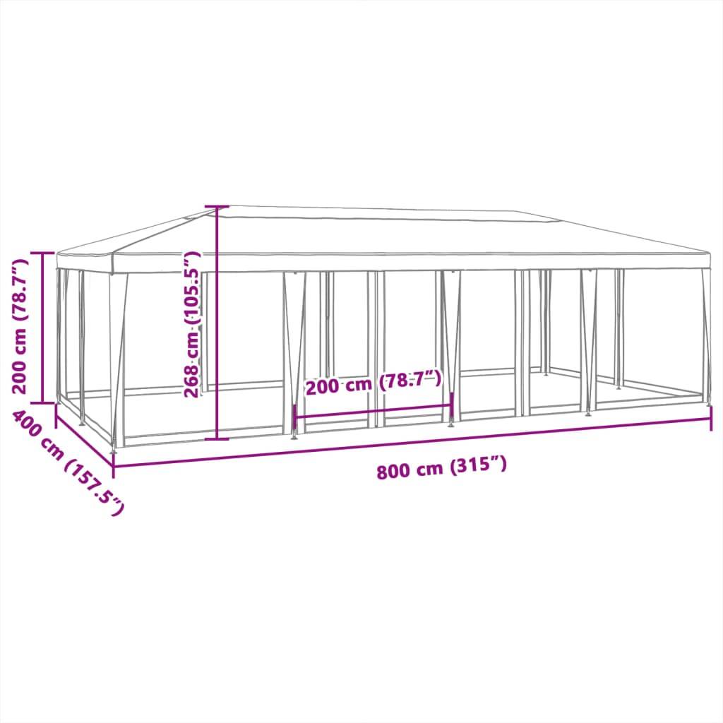 vidaXL Partyzelt mit 12 Mesh-Seitenteilen Anthrazit 8x4 m HDPE