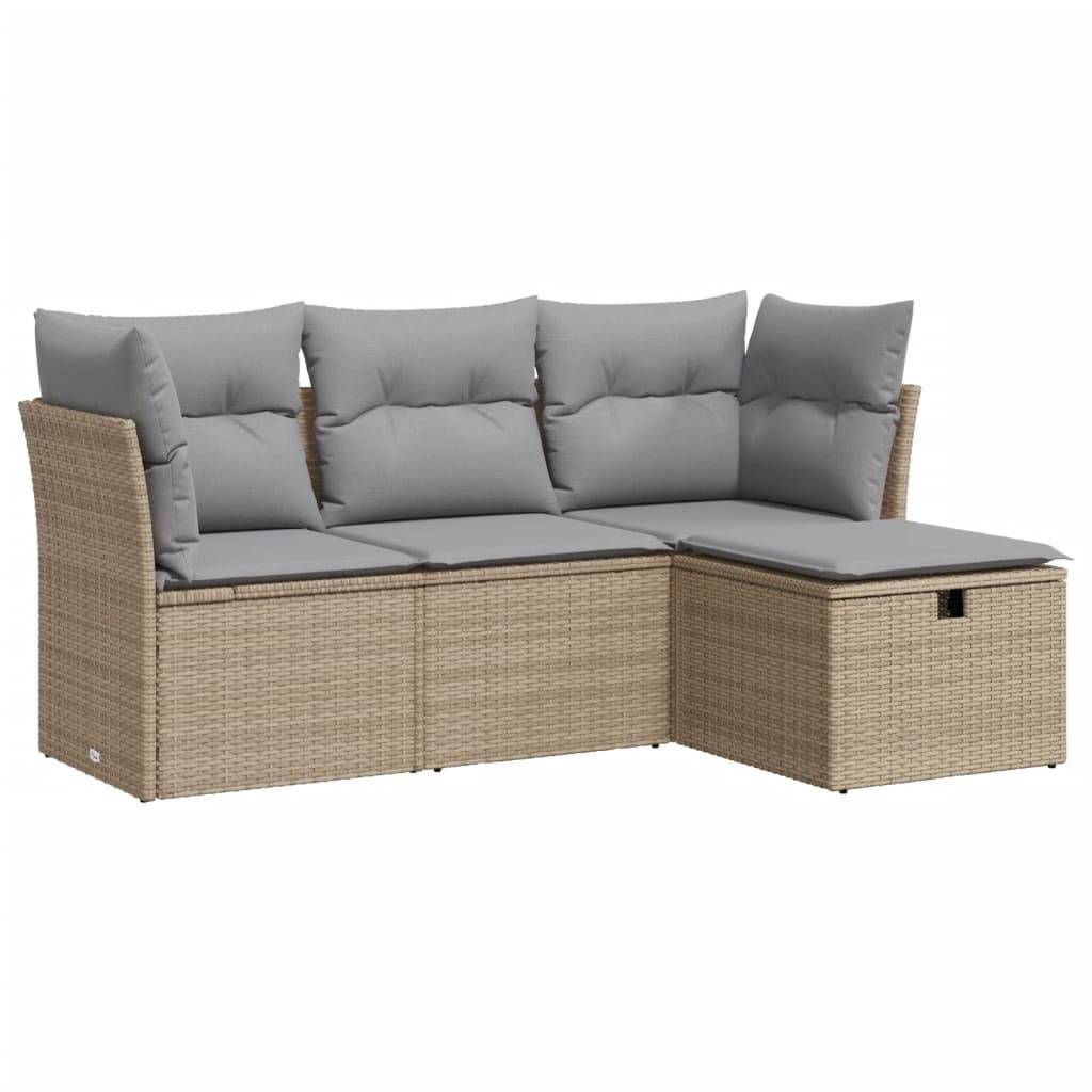 vidaXL 4-tlg. Garten-Sofagarnitur mit Kissen Beige Poly Rattan