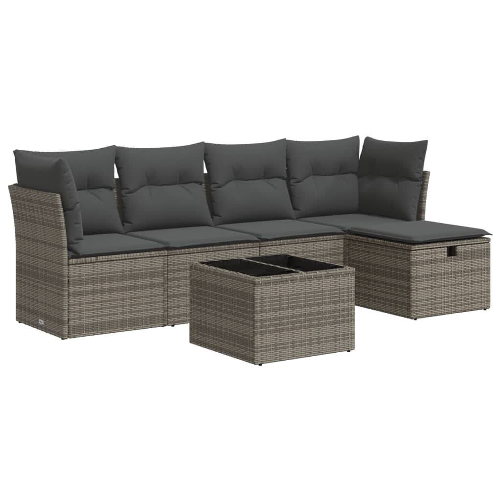 vidaXL 6-tlg. Garten-Sofagarnitur mit Kissen Grau Poly Rattan