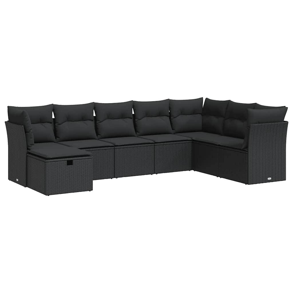 vidaXL 8-tlg. Garten-Sofagarnitur mit Kissen Schwarz Poly Rattan