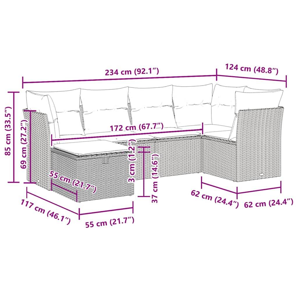 vidaXL 6-tlg. Garten-Sofagarnitur mit Kissen Beige Poly Rattan
