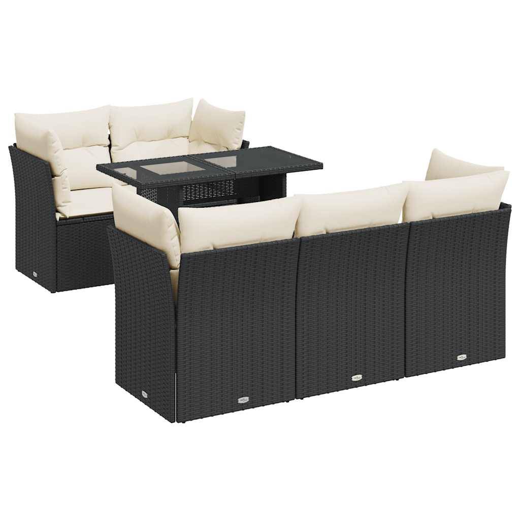 vidaXL 6-tlg. Garten-Sofagarnitur mit Kissen Schwarz Poly Rattan