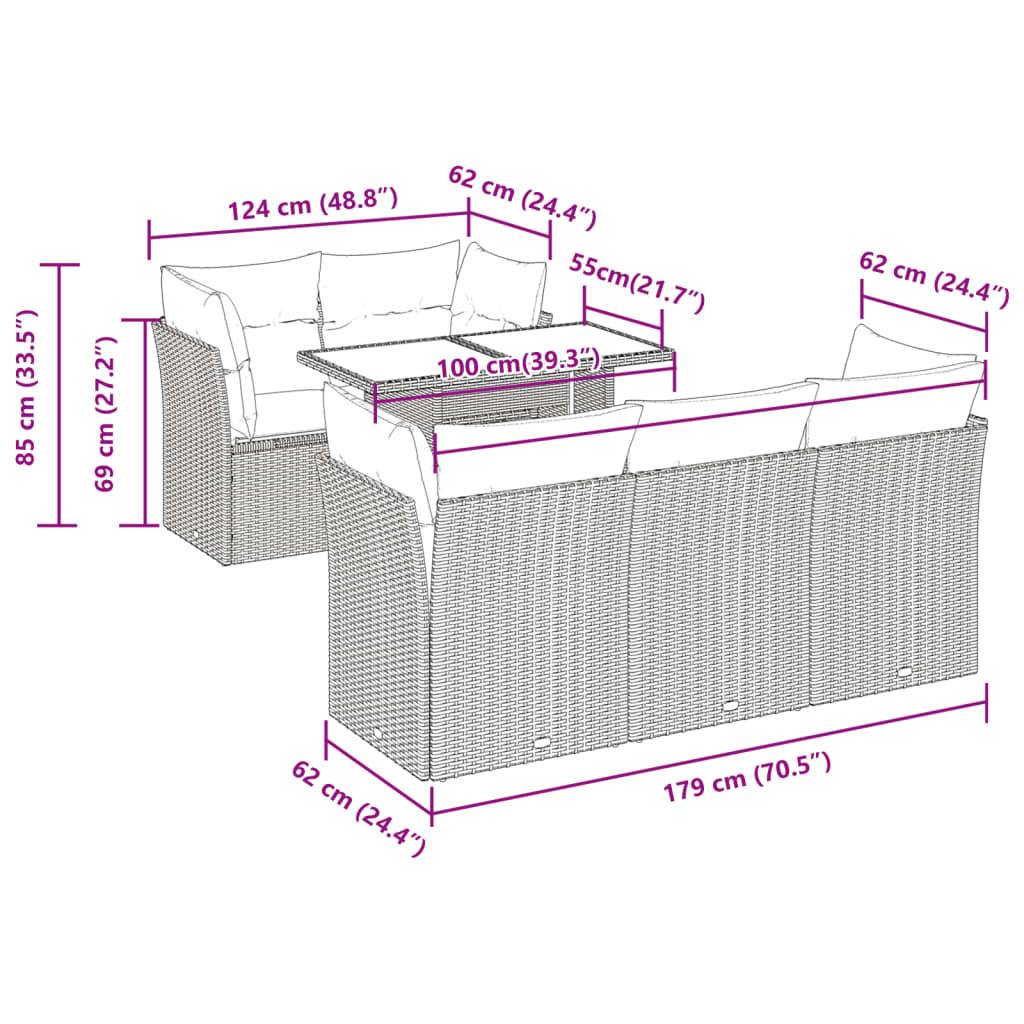 vidaXL 6-tlg. Garten-Sofagarnitur mit Kissen Schwarz Poly Rattan