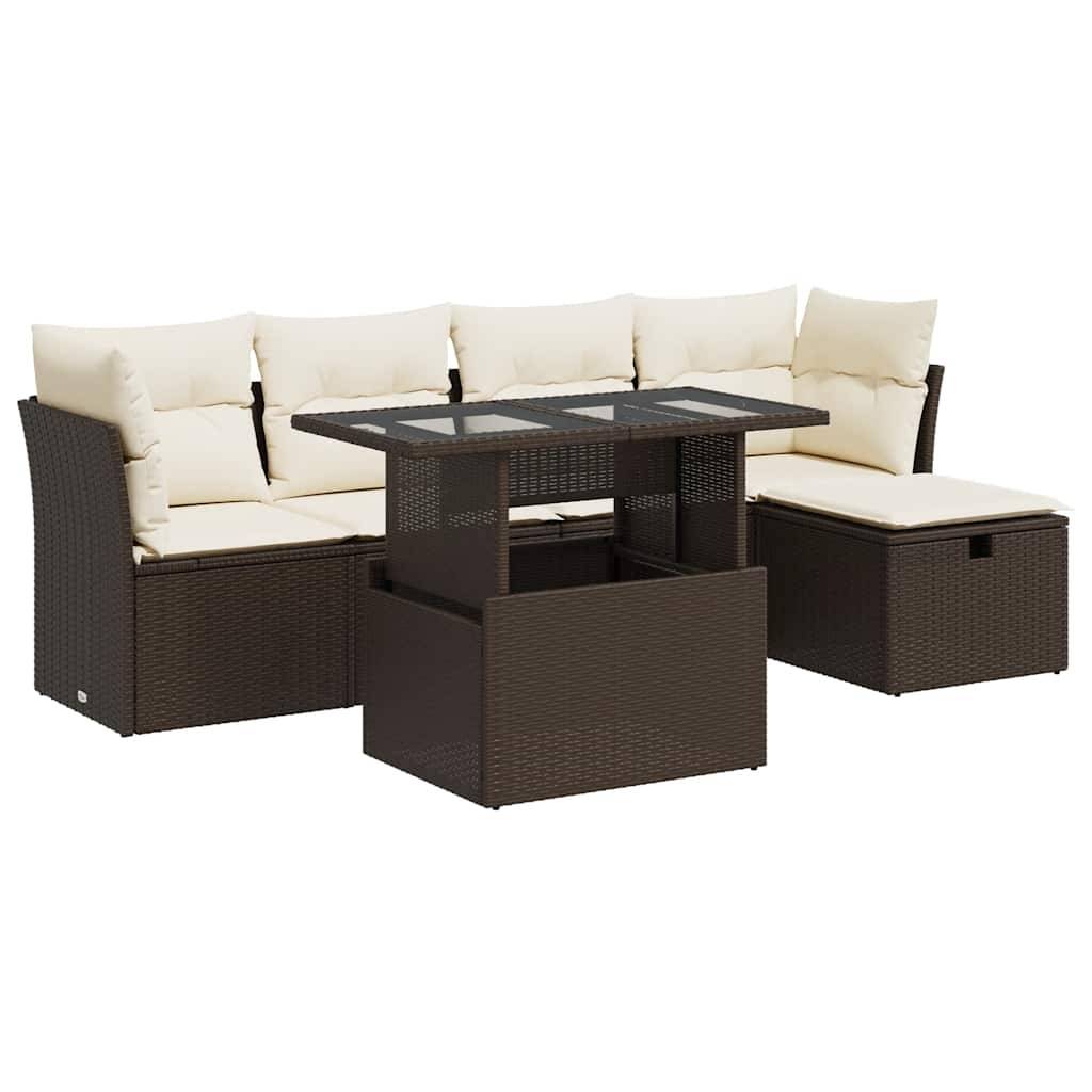 vidaXL 6-tlg. Garten-Sofagarnitur mit Kissen Braun Poly Rattan