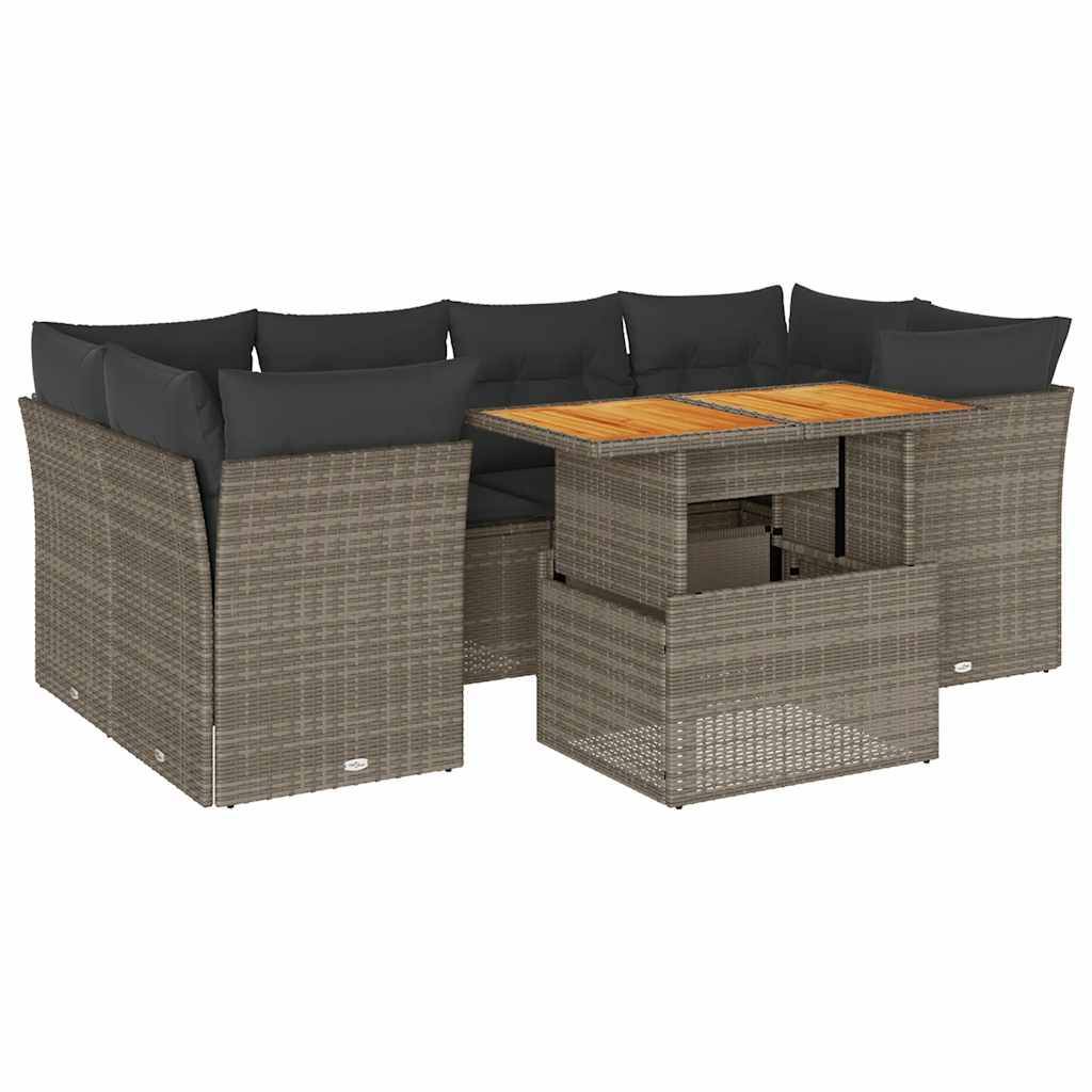 vidaXL 7-tlg. Garten-Sofagarnitur mit Kissen Grau Poly Rattan