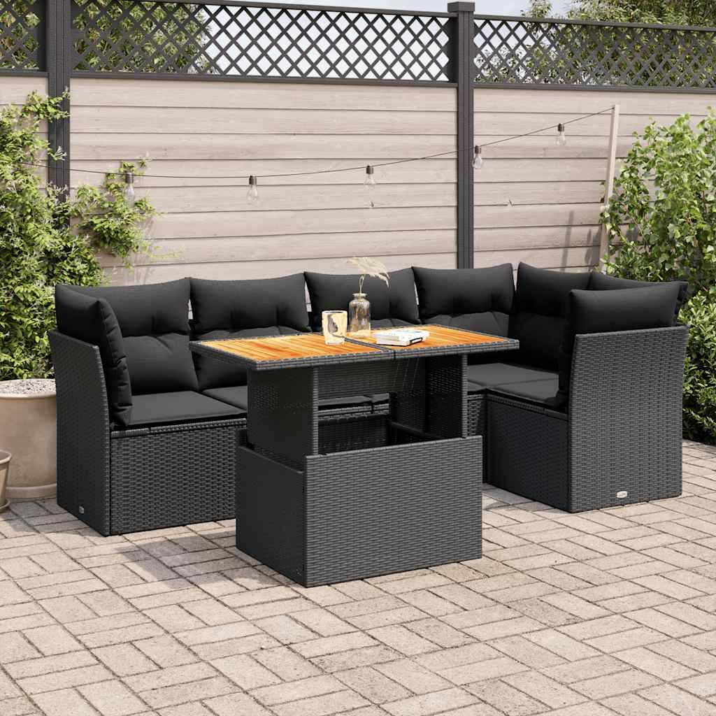vidaXL 6-tlg. Garten-Sofagarnitur mit Kissen Schwarz Poly Rattan