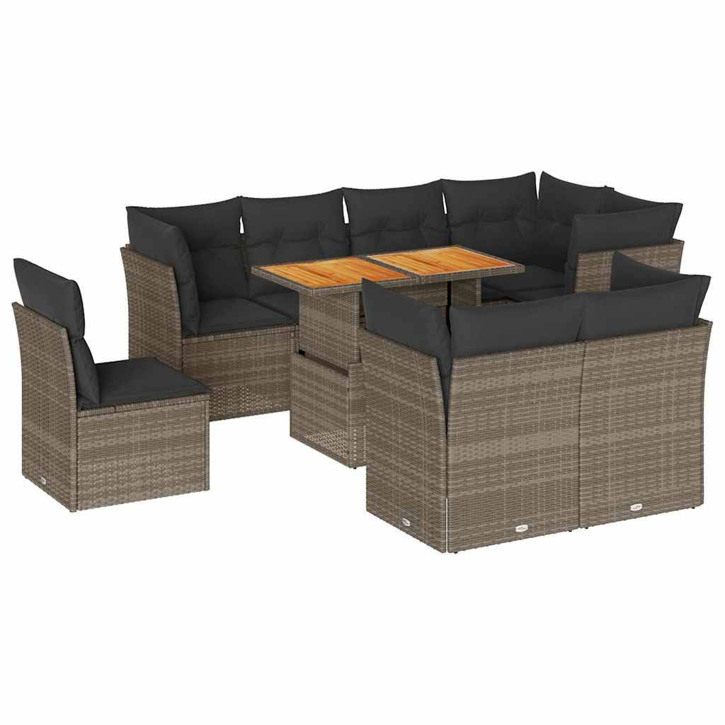 vidaXL 9-tlg. Garten-Sofagarnitur mit Kissen Grau Poly Rattan