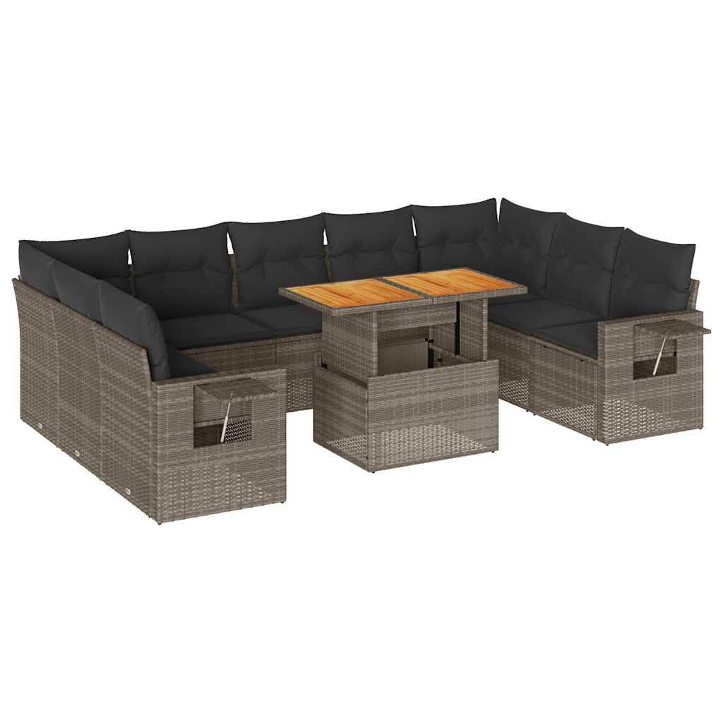vidaXL 10-tlg. Garten-Sofagarnitur mit Kissen Grau Poly Rattan