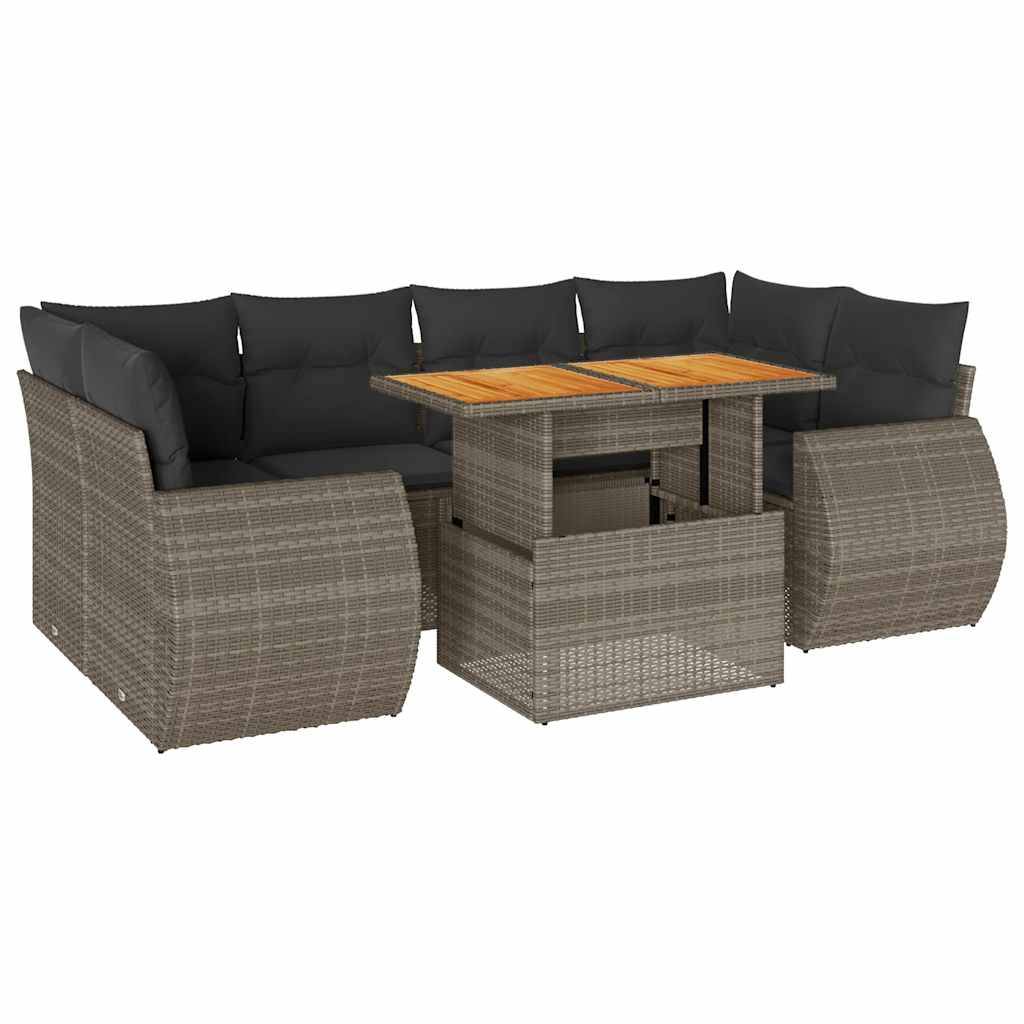 vidaXL 7-tlg. Garten-Sofagarnitur mit Kissen Grau Poly Rattan