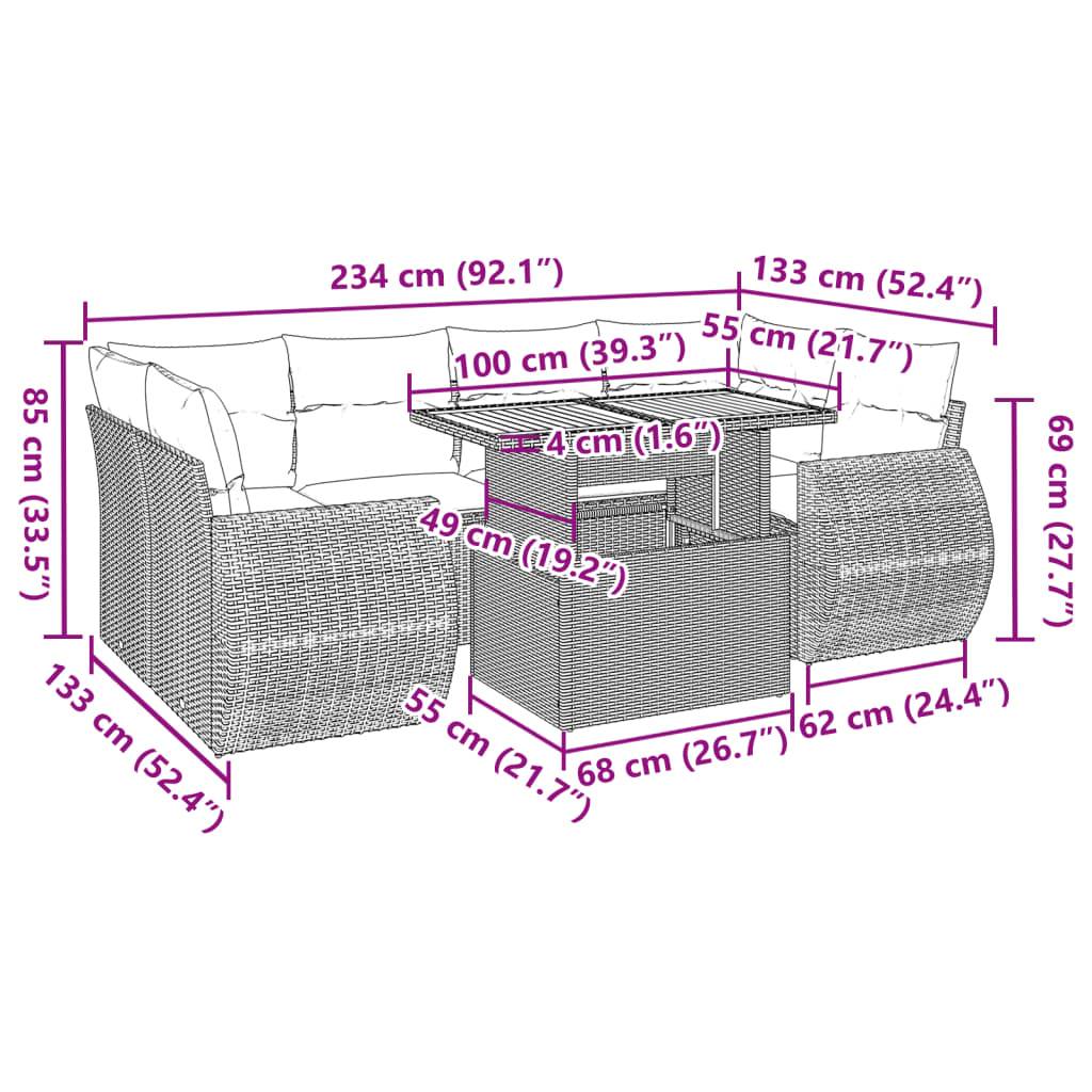 vidaXL 7-tlg. Garten-Sofagarnitur mit Kissen Grau Poly Rattan