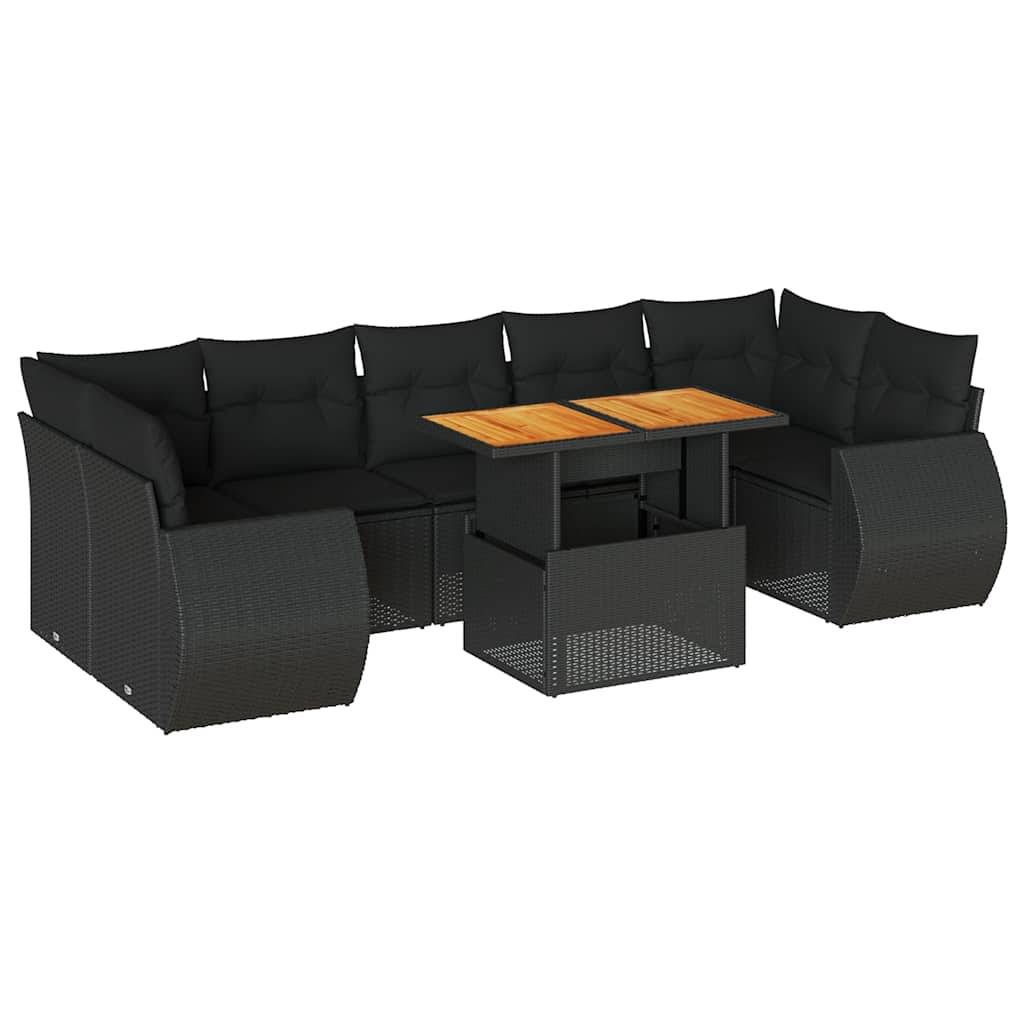 vidaXL 8-tlg. Garten-Sofagarnitur mit Kissen Schwarz Poly Rattan