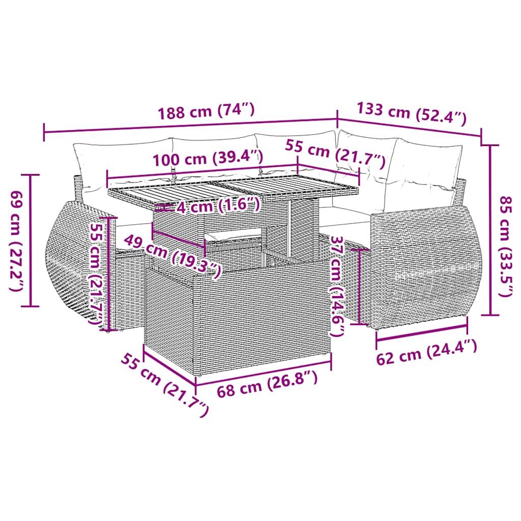 vidaXL 5-tlg. Garten-Sofagarnitur mit Kissen Beige Poly Rattan
