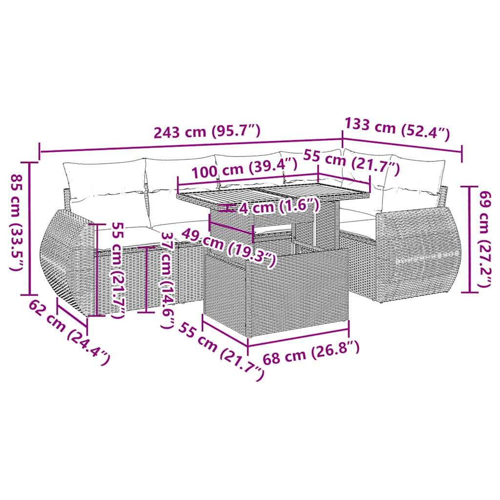 vidaXL 6-tlg. Garten-Sofagarnitur mit Kissen Schwarz Poly Rattan