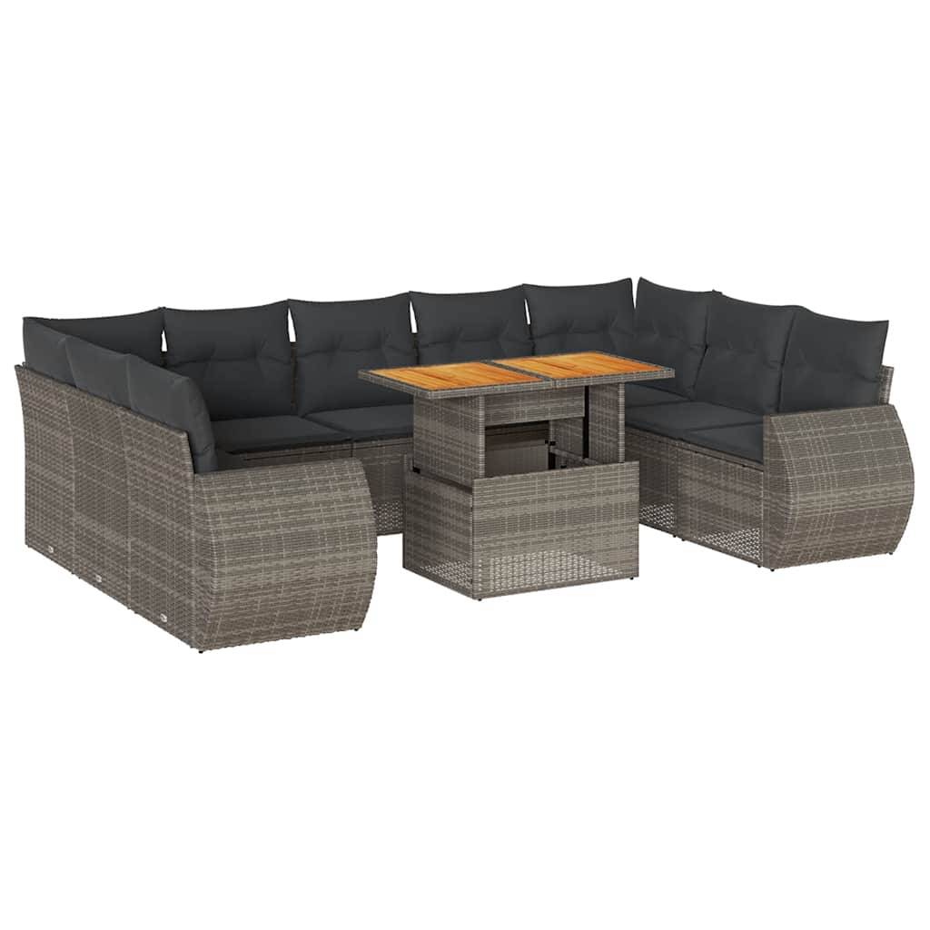vidaXL 10-tlg. Garten-Sofagarnitur mit Kissen Grau Poly Rattan