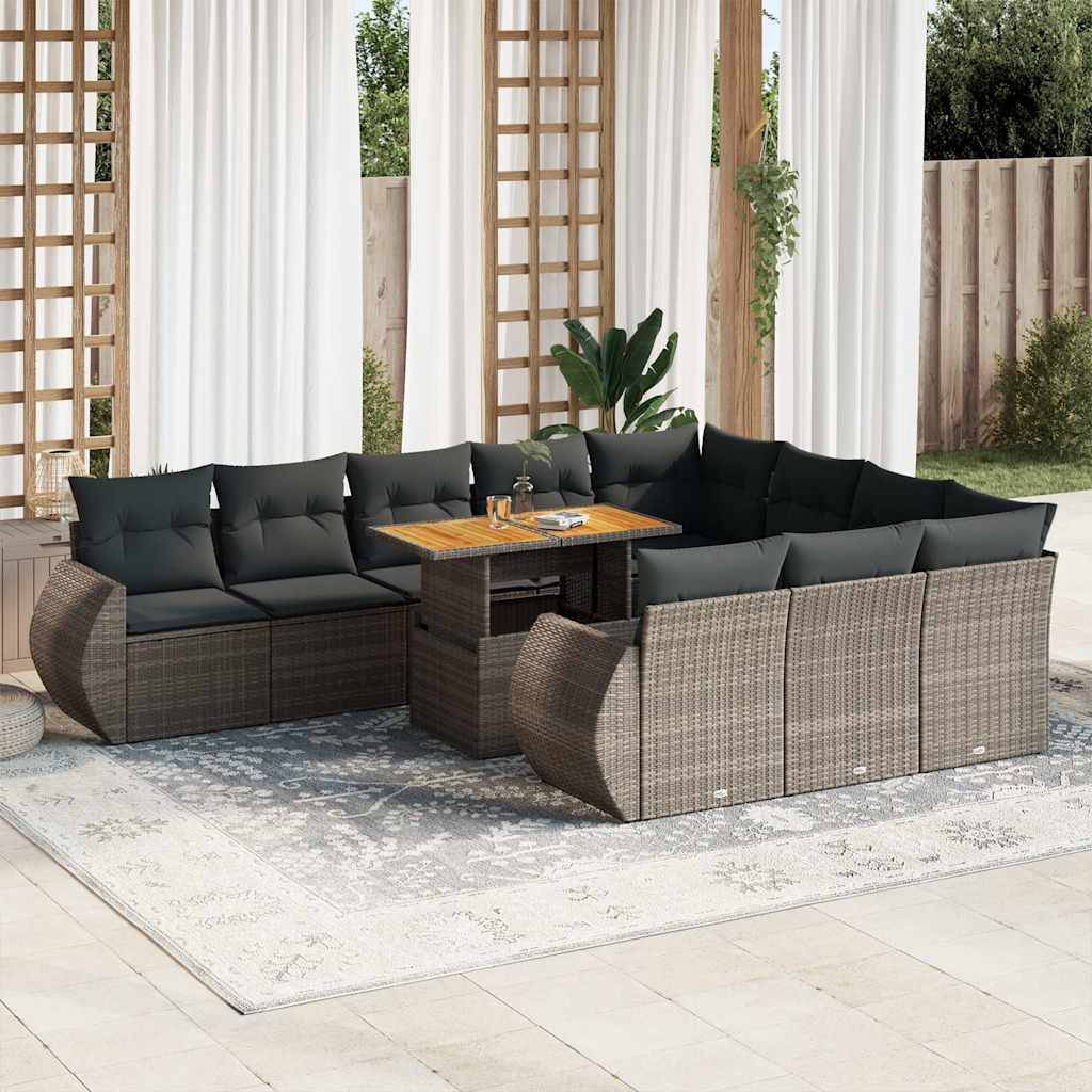 vidaXL 11-tlg. Garten-Sofagarnitur mit Kissen Grau Poly Rattan