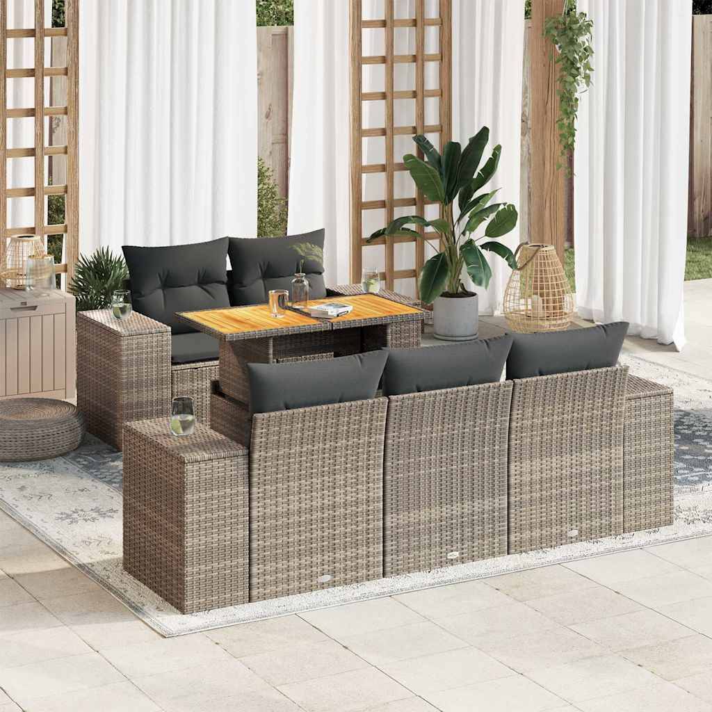 vidaXL 6-tlg. Garten-Sofagarnitur mit Kissen Grau Poly Rattan
