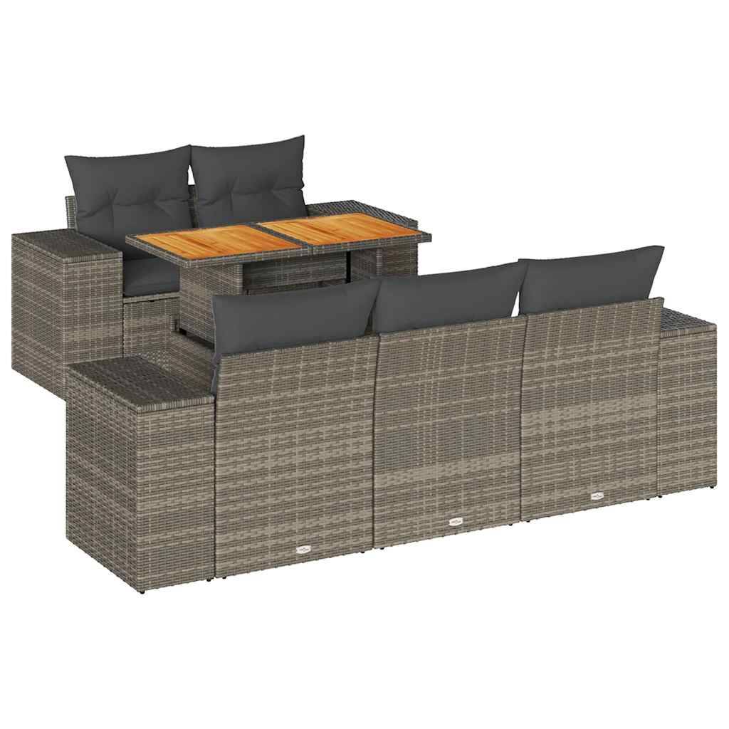 vidaXL 6-tlg. Garten-Sofagarnitur mit Kissen Grau Poly Rattan