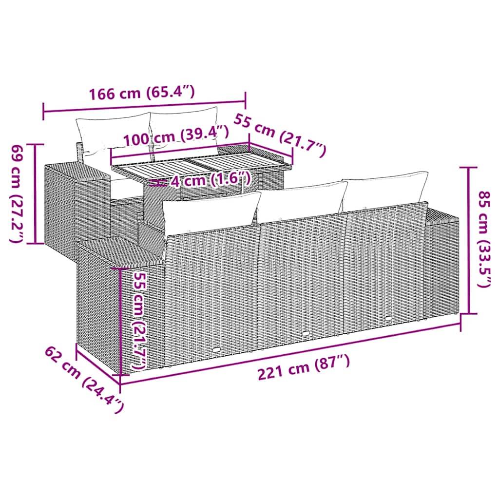 vidaXL 6-tlg. Garten-Sofagarnitur mit Kissen Grau Poly Rattan