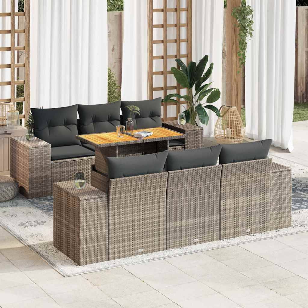 vidaXL 7-tlg. Garten-Sofagarnitur mit Kissen Grau Poly Rattan