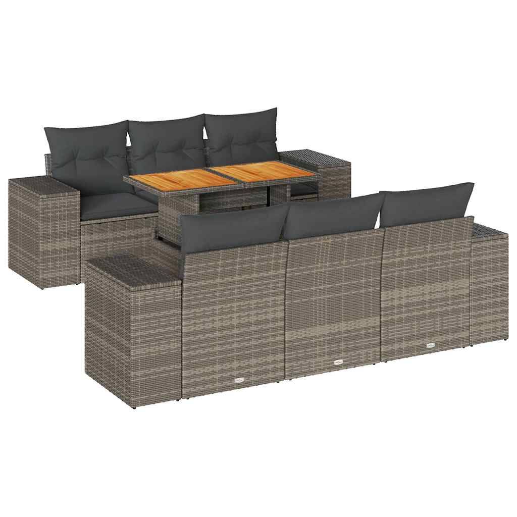vidaXL 7-tlg. Garten-Sofagarnitur mit Kissen Grau Poly Rattan