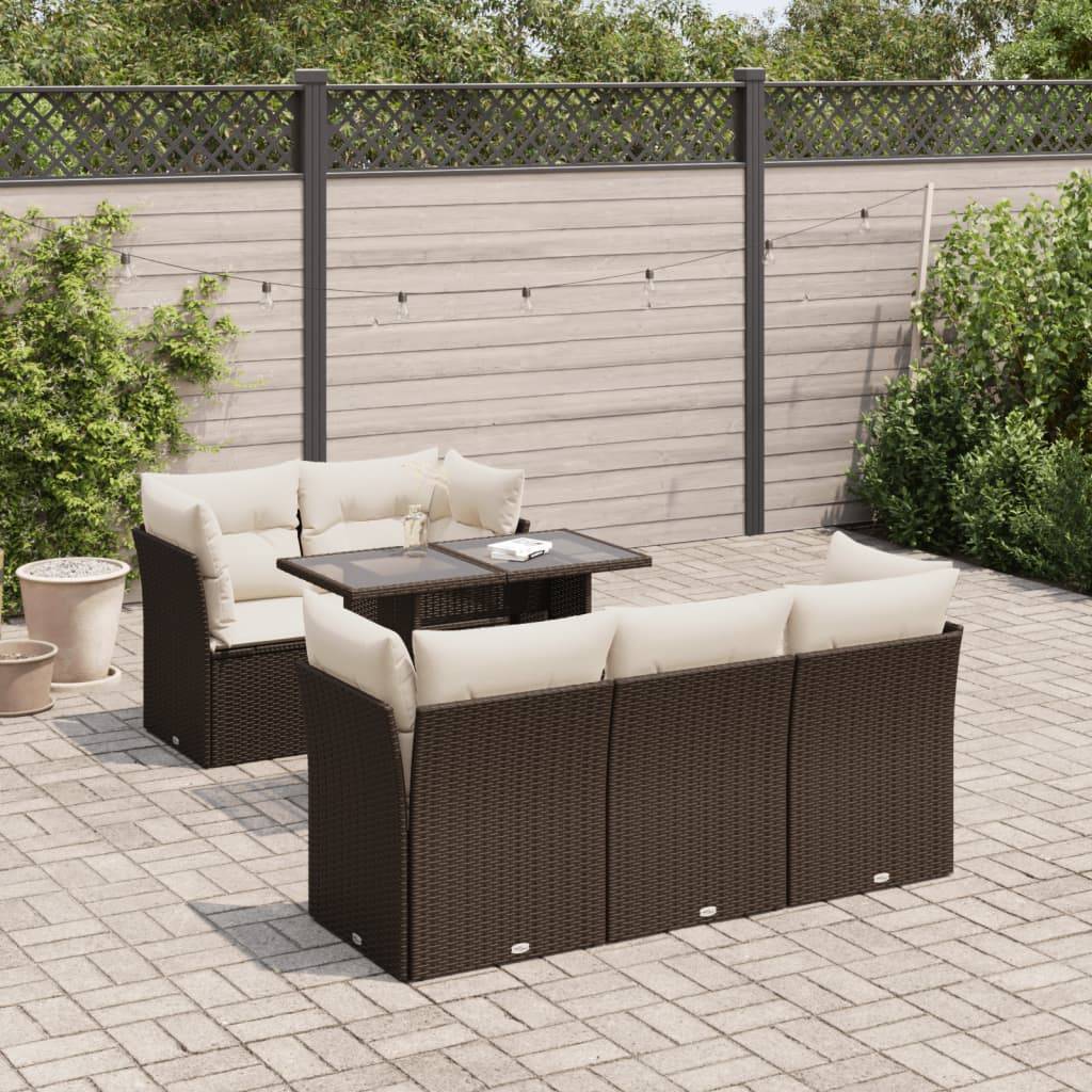 vidaXL 6-tlg. Garten-Sofagarnitur mit Kissen Braun Poly Rattan