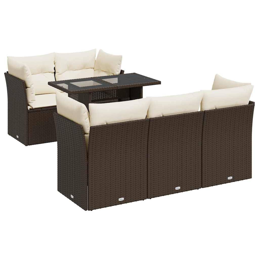 vidaXL 6-tlg. Garten-Sofagarnitur mit Kissen Braun Poly Rattan