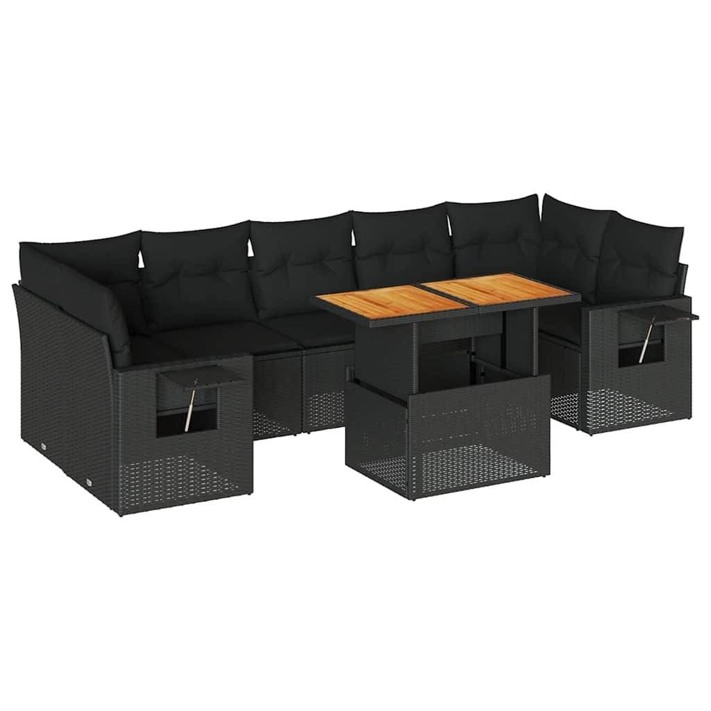 vidaXL 8-tlg. Garten-Sofagarnitur mit Kissen Schwarz Poly Rattan