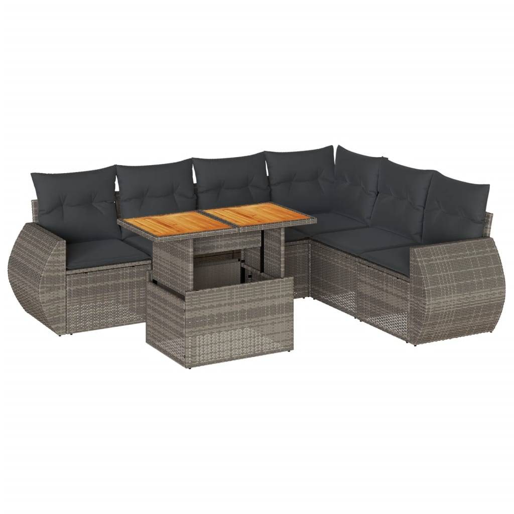 vidaXL 7-tlg. Garten-Sofagarnitur mit Kissen Grau Poly Rattan