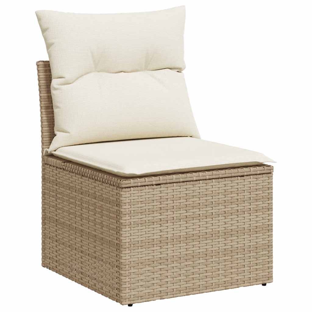vidaXL 7-tlg. Garten-Sofagarnitur mit Kissen Beige Poly Rattan Akazie