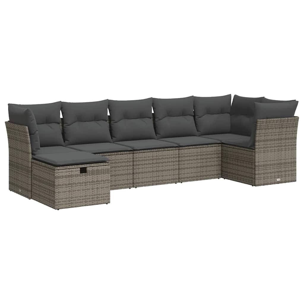 vidaXL 7-tlg. Garten-Sofagarnitur mit Kissen Grau Poly Rattan