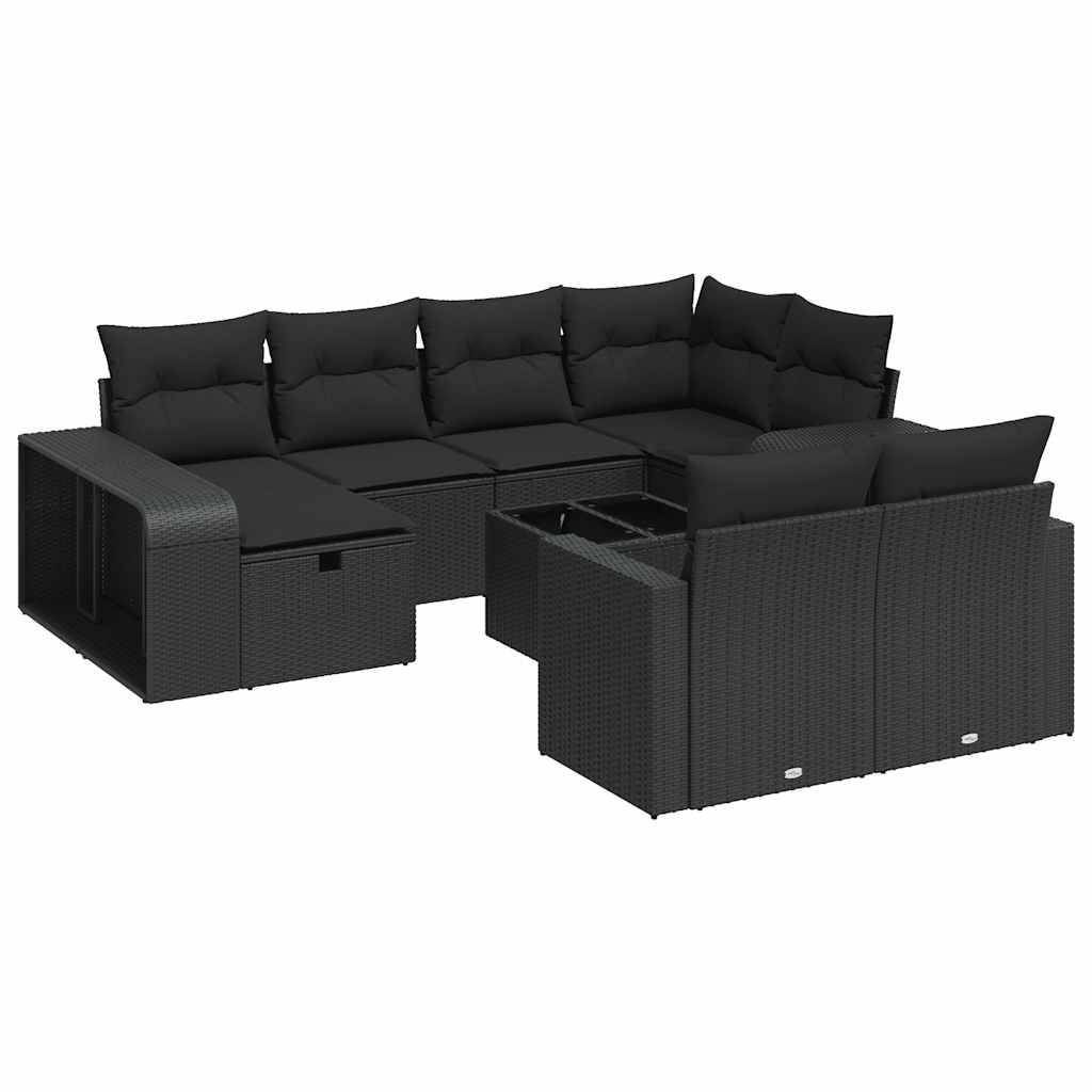 vidaXL 11-tlg. Garten-Sofagarnitur mit Kissen Schwarz Poly Rattan
