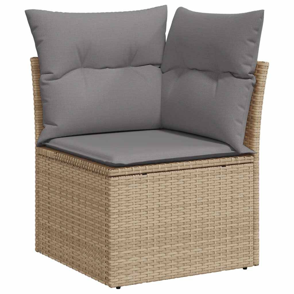 vidaXL 7-tlg. Garten-Sofagarnitur mit Kissen Beige Poly Rattan Akazie