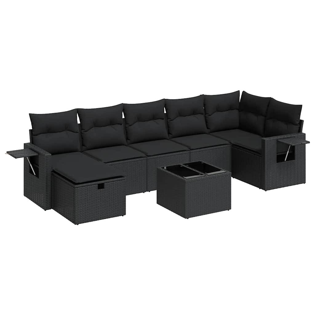 vidaXL 8-tlg. Garten-Sofagarnitur mit Kissen Schwarz Poly Rattan