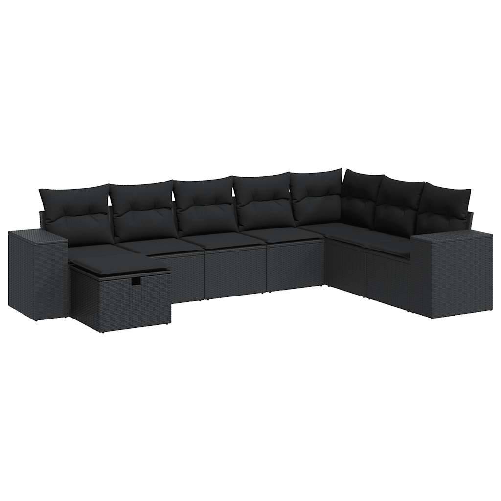 vidaXL 8-tlg. Garten-Sofagarnitur mit Kissen Schwarz Poly Rattan