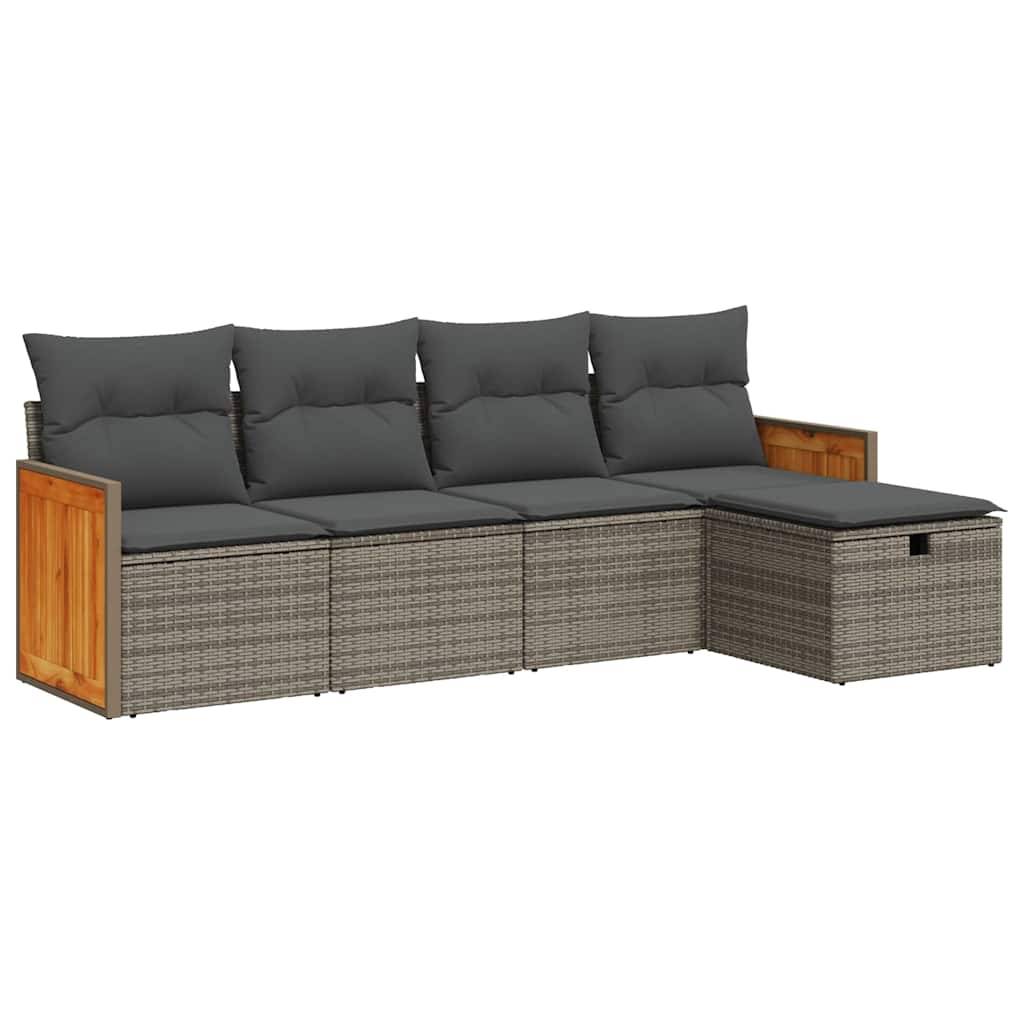 vidaXL 5-tlg. Garten-Sofagarnitur mit Kissen Grau Poly Rattan