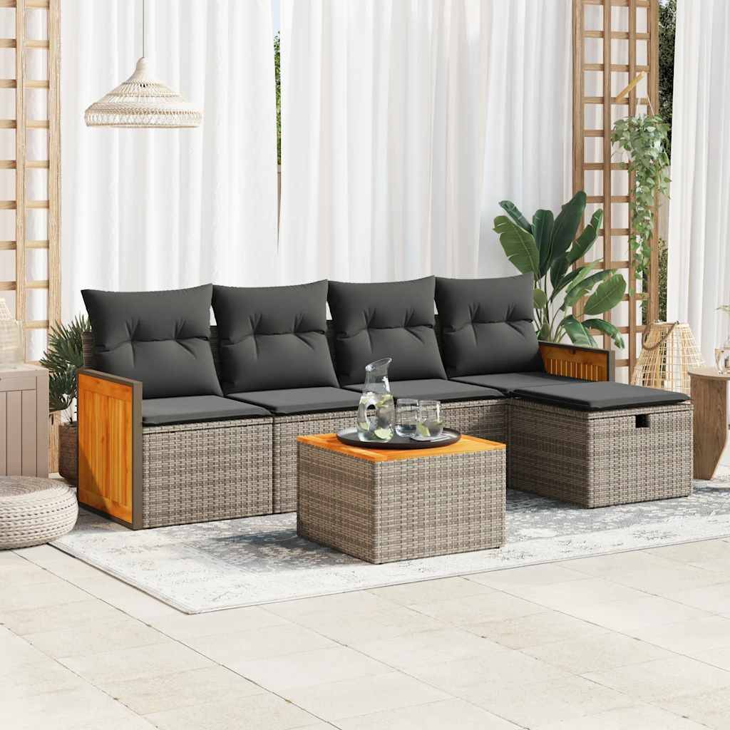 vidaXL 6-tlg. Garten-Sofagarnitur mit Kissen Grau Poly Rattan