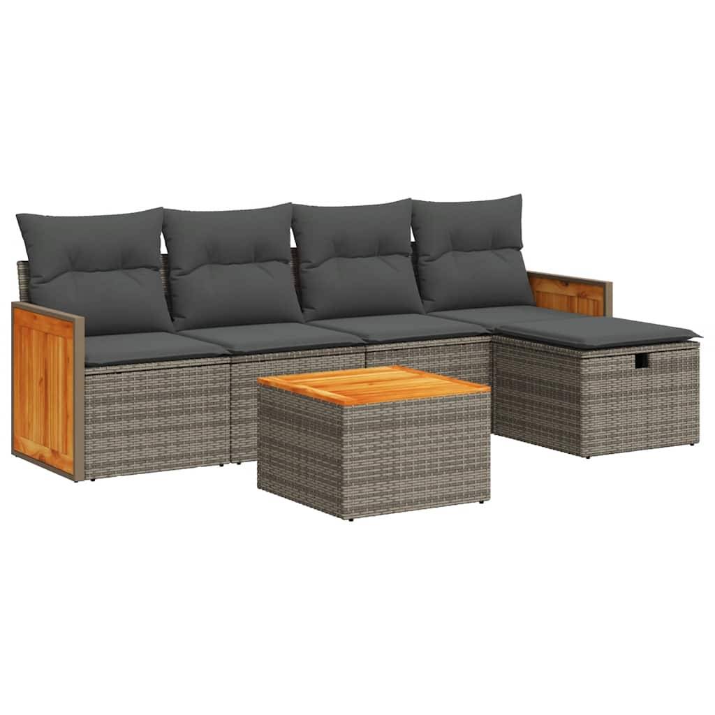 vidaXL 6-tlg. Garten-Sofagarnitur mit Kissen Grau Poly Rattan