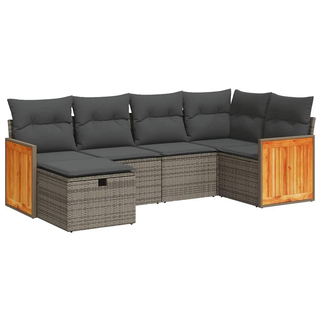 vidaXL 6-tlg. Garten-Sofagarnitur mit Kissen Grau Poly Rattan