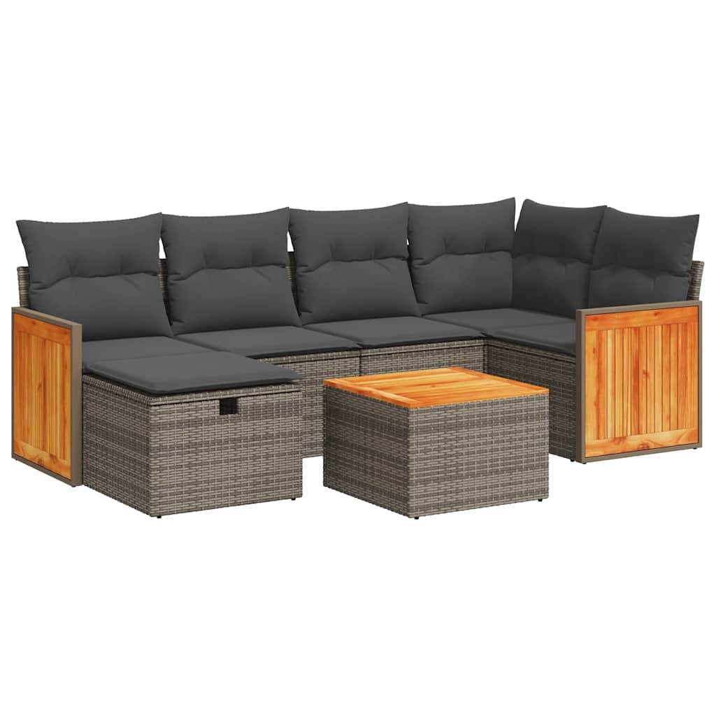 vidaXL 7-tlg. Garten-Sofagarnitur mit Kissen Grau Poly Rattan