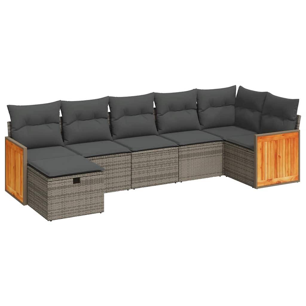 vidaXL 7-tlg. Garten-Sofagarnitur mit Kissen Grau Poly Rattan
