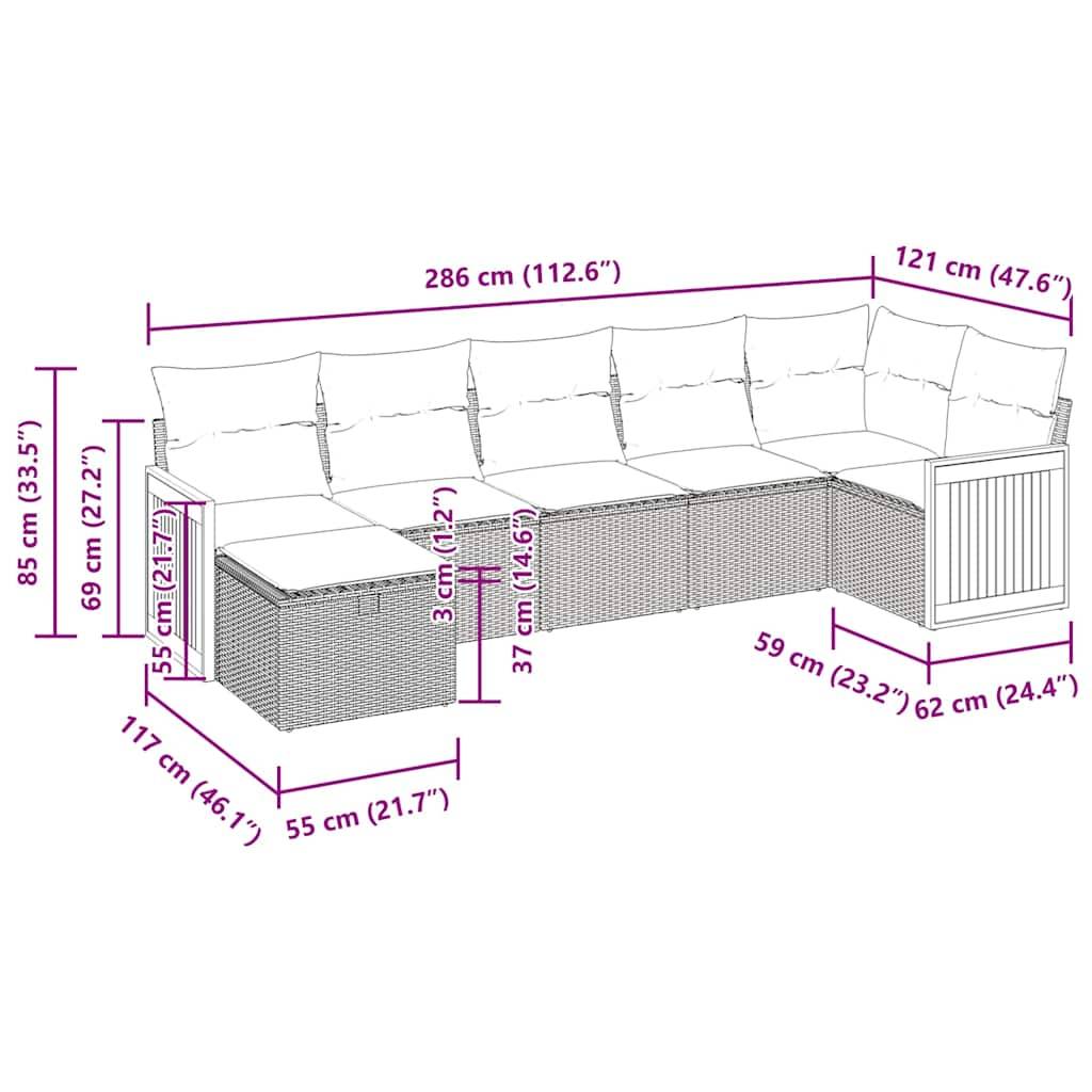 vidaXL 7-tlg. Garten-Sofagarnitur mit Kissen Grau Poly Rattan