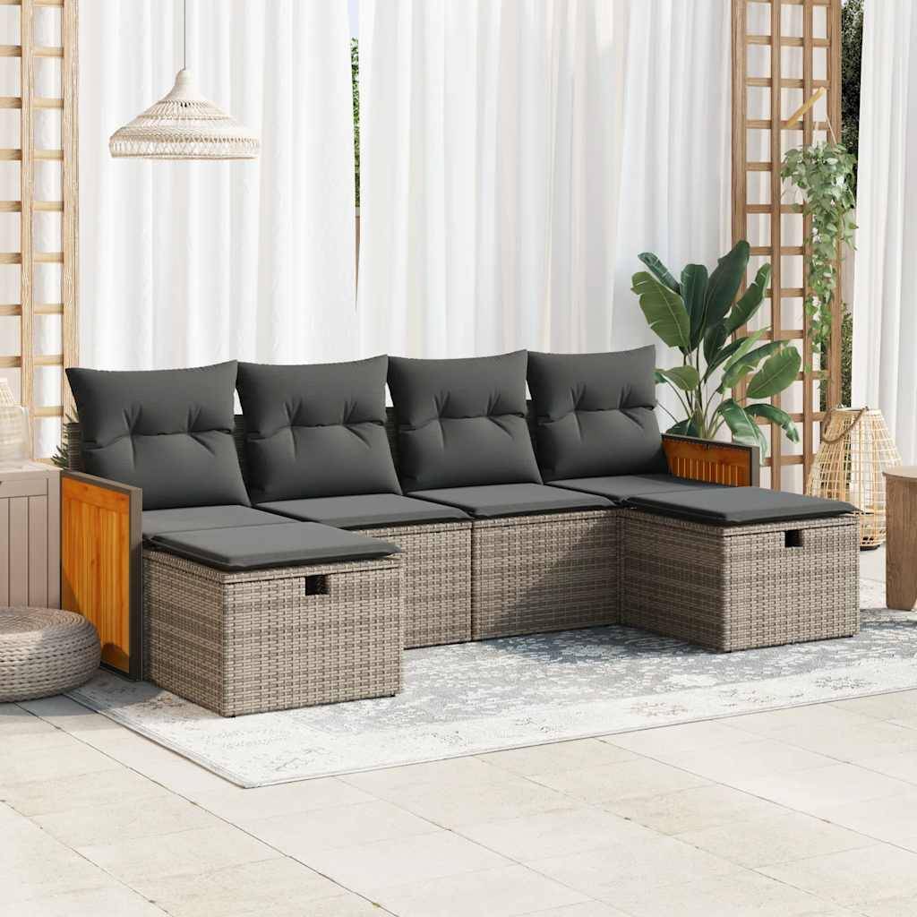 vidaXL 6-tlg. Garten-Sofagarnitur mit Kissen Grau Poly Rattan