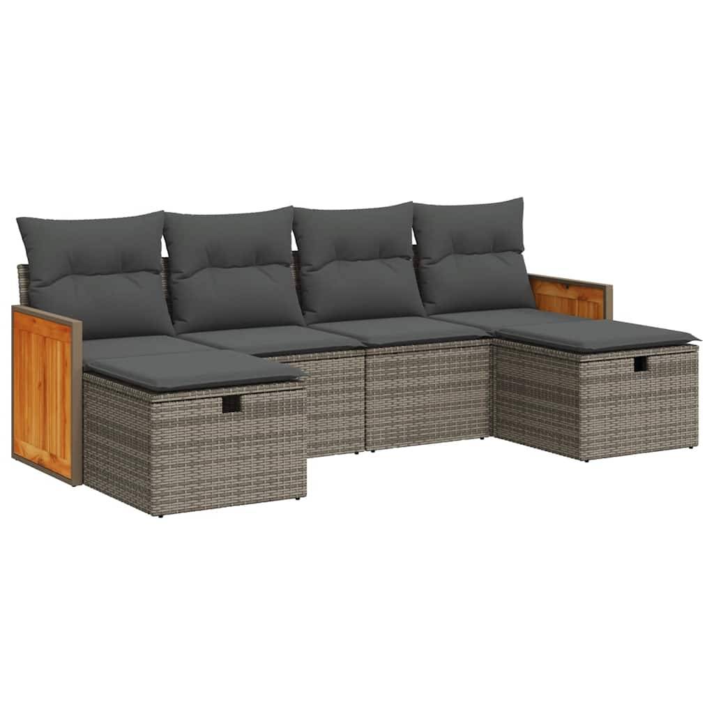 vidaXL 6-tlg. Garten-Sofagarnitur mit Kissen Grau Poly Rattan