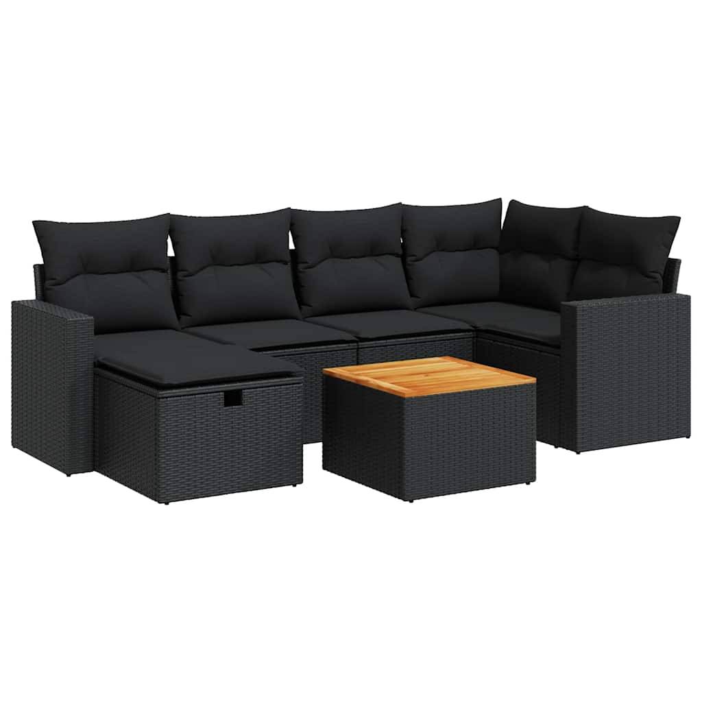 vidaXL 7-tlg. Garten-Sofagarnitur mit Kissen Schwarz Poly Rattan
